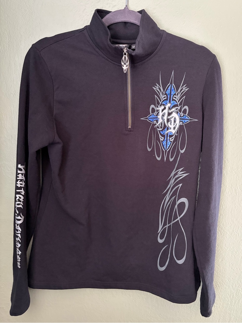 Harley Davidson Women's Medium Black Pullover Sweatshirt Bedazzled Logo Y2K